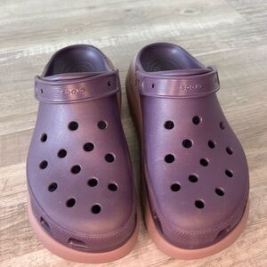 Purple platform Crocs